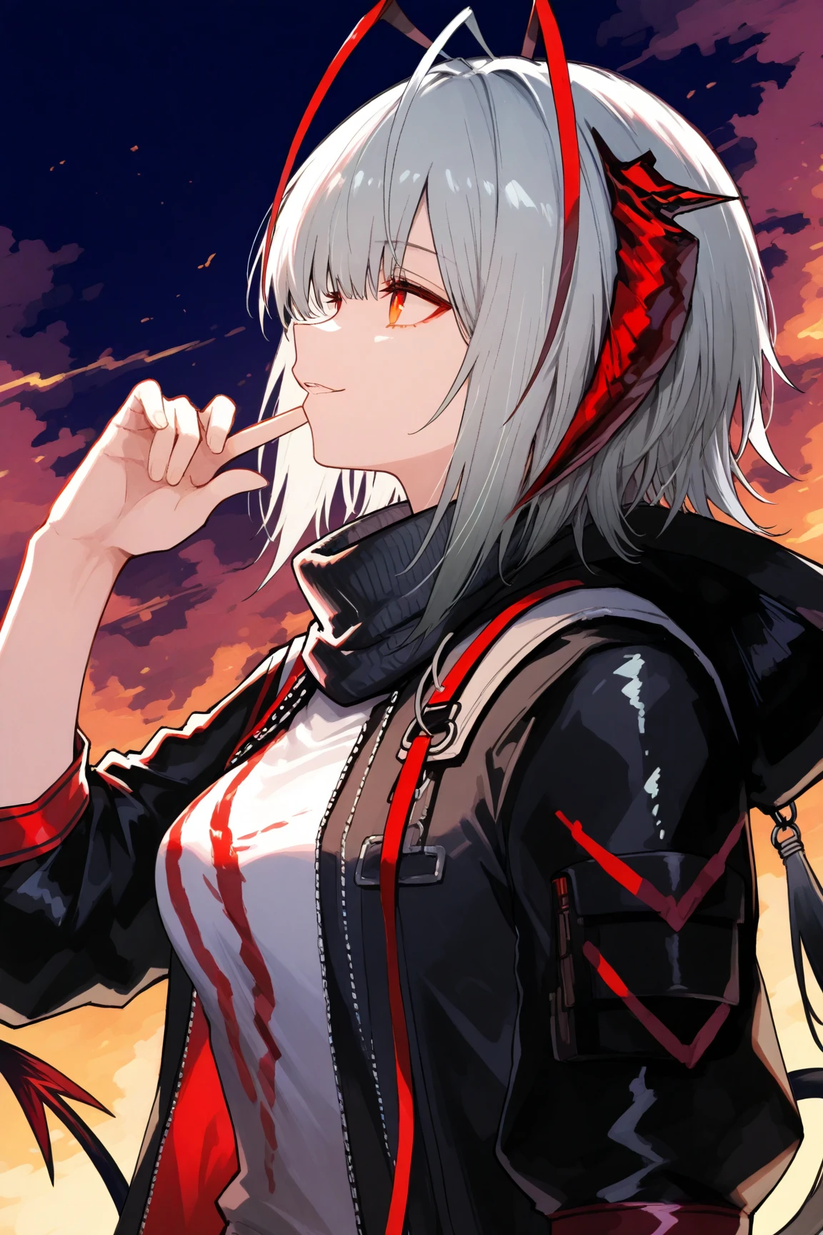 Lori,Gray Hair,Long Hair,blue eyes,Tough clothes with pink skulls,Holding a flag,