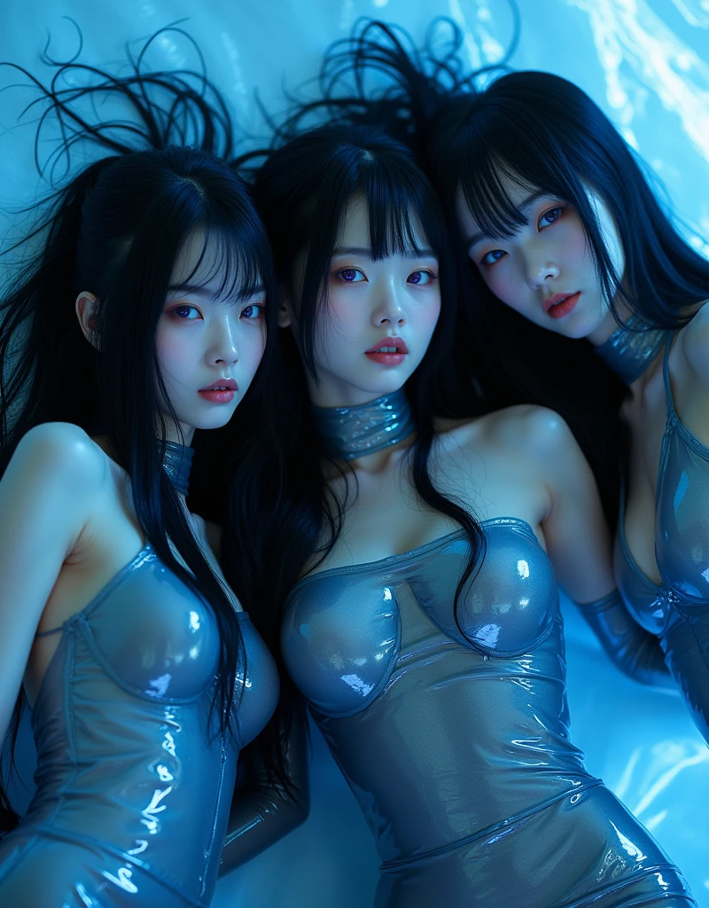 a woman in a wetsuit, posing for a photograph, perfect android girl, shiny latex, futuristic glossy latex suit, wear latex, Latex dress, wear a black latex suit, cute girl in a vest, latex outfits, cute cyborg girl, Photorealistic ideal body, shiny black dress, beautiful white cyborg girl, tight outfit, wrap glossy leather, lesbian, girl kisses girl,young girl, two girls, lesbian, girl kisses girl, girls sex goo queen, Short silver hair, Blue eyes, body in black tight latex, body covered with black mucus, orgasm, masturbation, lies in black goo , drowning in black goo , a lot of black goo , girls swallow black goo , masturbates with mucus