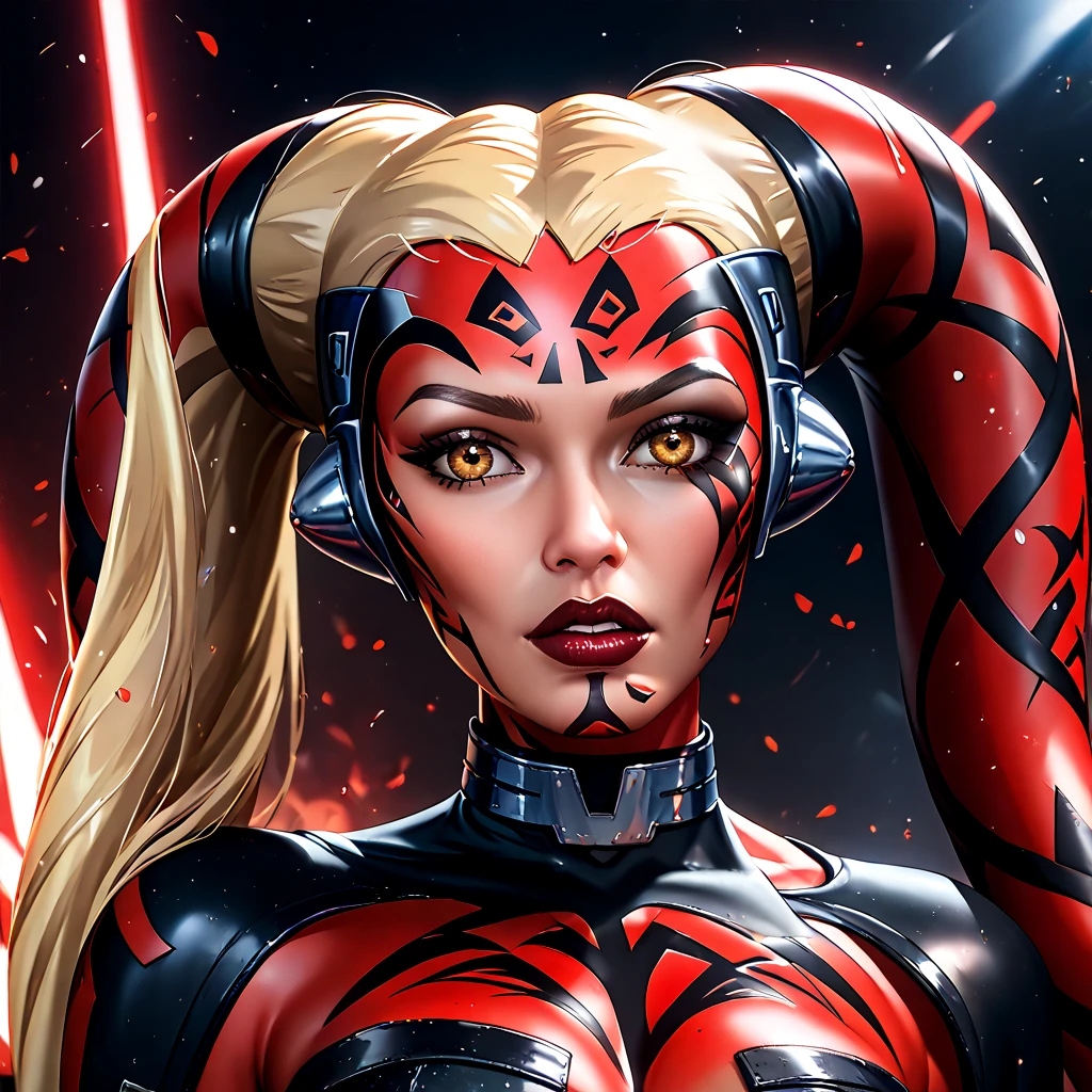 (( top quality)), ((masterpiece)), ( Details), （perfect face）、The young, beautiful blonde Fate Testarossa becomes Darth Talon, the Dark Lord of the Sith