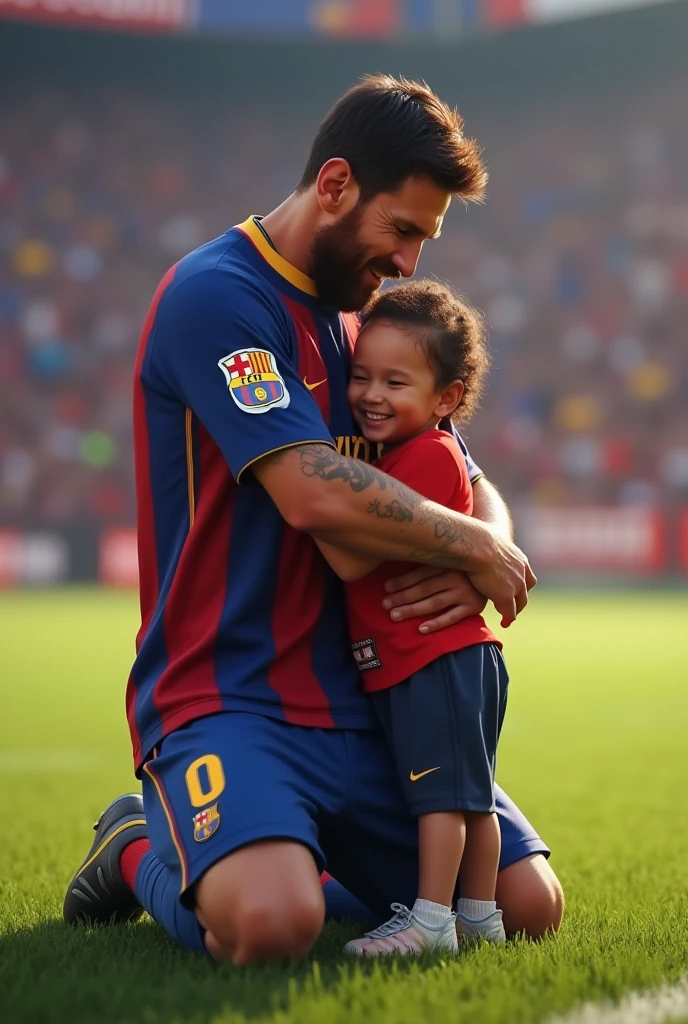 A little boy with messi 