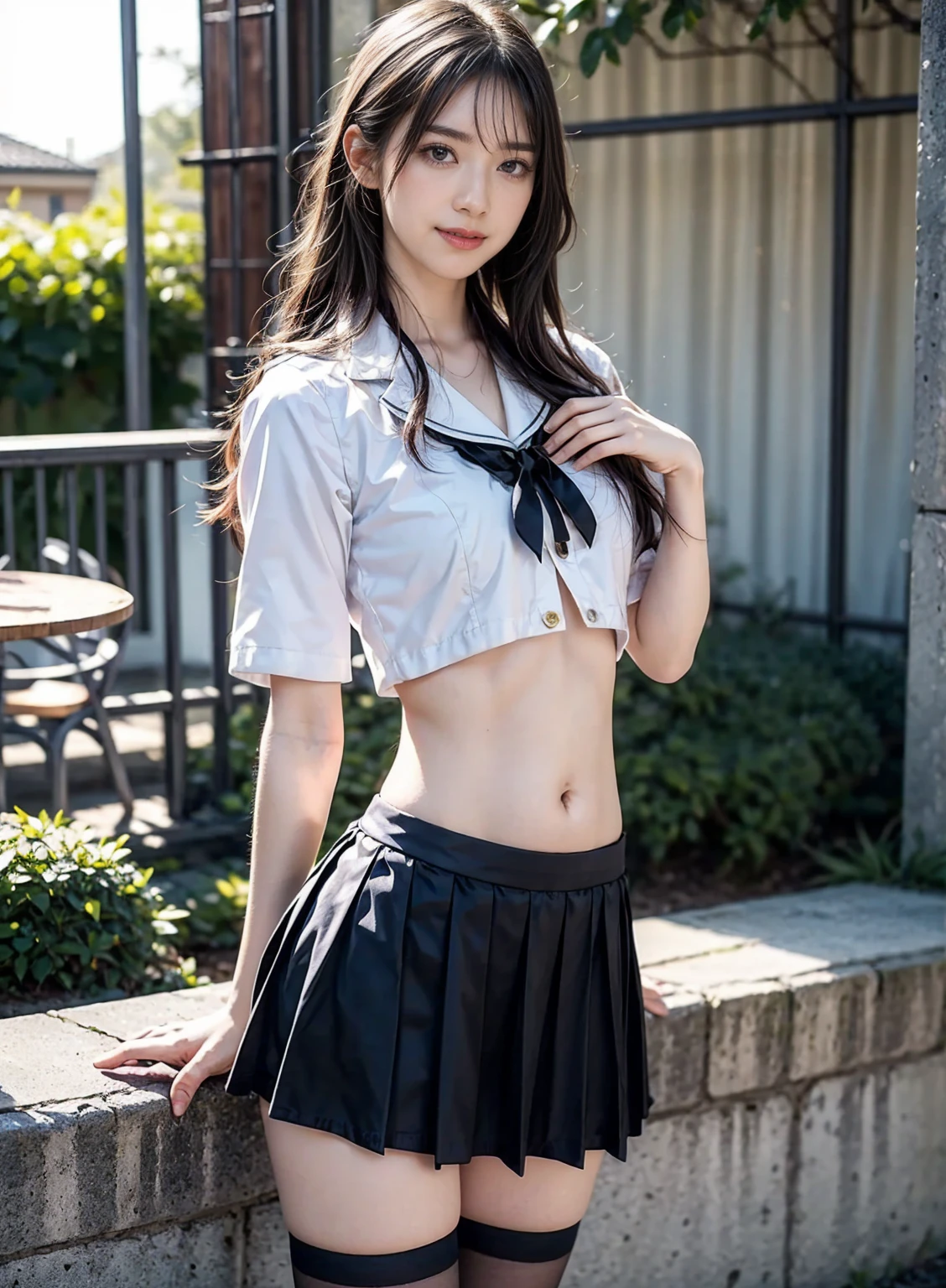 ((dynamicposes)), (((skirt lift by yourself))), (((lifted by self))), ((panties focus)), ((panties on)), ((shool uniform)), ((Plaid chool hallway, (NSFW), 1womanl, 独奏, 24 year old, 7headed body, (cute face), (Ideal ratio body proportions), (Composition from head to thigh), Smiling smile, erectile nipple, Sexy body, Wet, short-hair, Dark hair, , A slender, Small buttocks, beauty legs, Skinny Legs, surrealism, Cinematic lighting, depth of fields, One-person viewpoint, F/1.8, 135 mm, nffsw, masutepiece, ccurate, ((Anatomically correct)), Textured skin, Super Detail, high details, High quality, awardwinning, Best Quality, hight resolution, 8K
