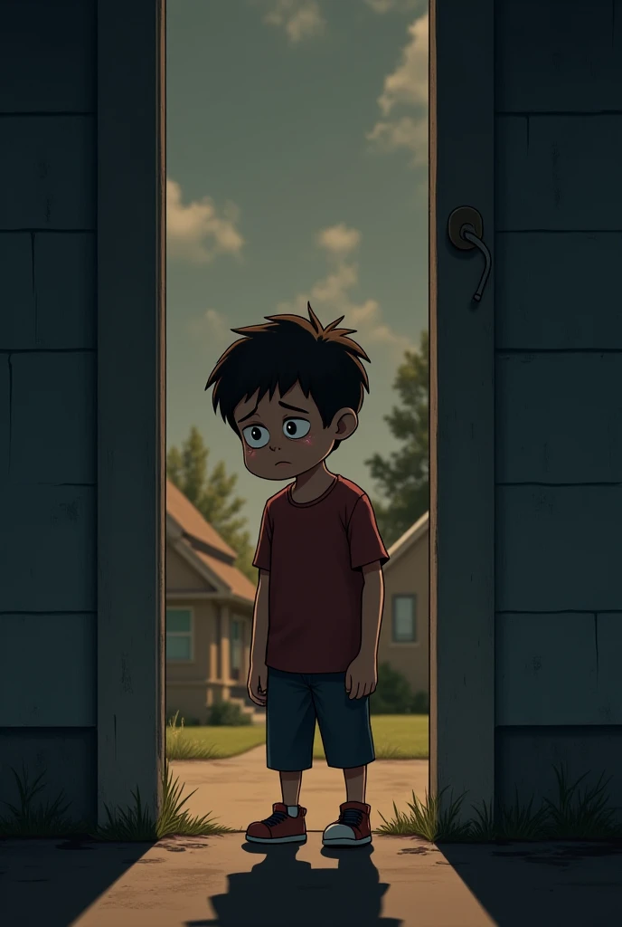 scared boy with his back turned, He is in front of a wall (It&#39;s a dead end). (animated)