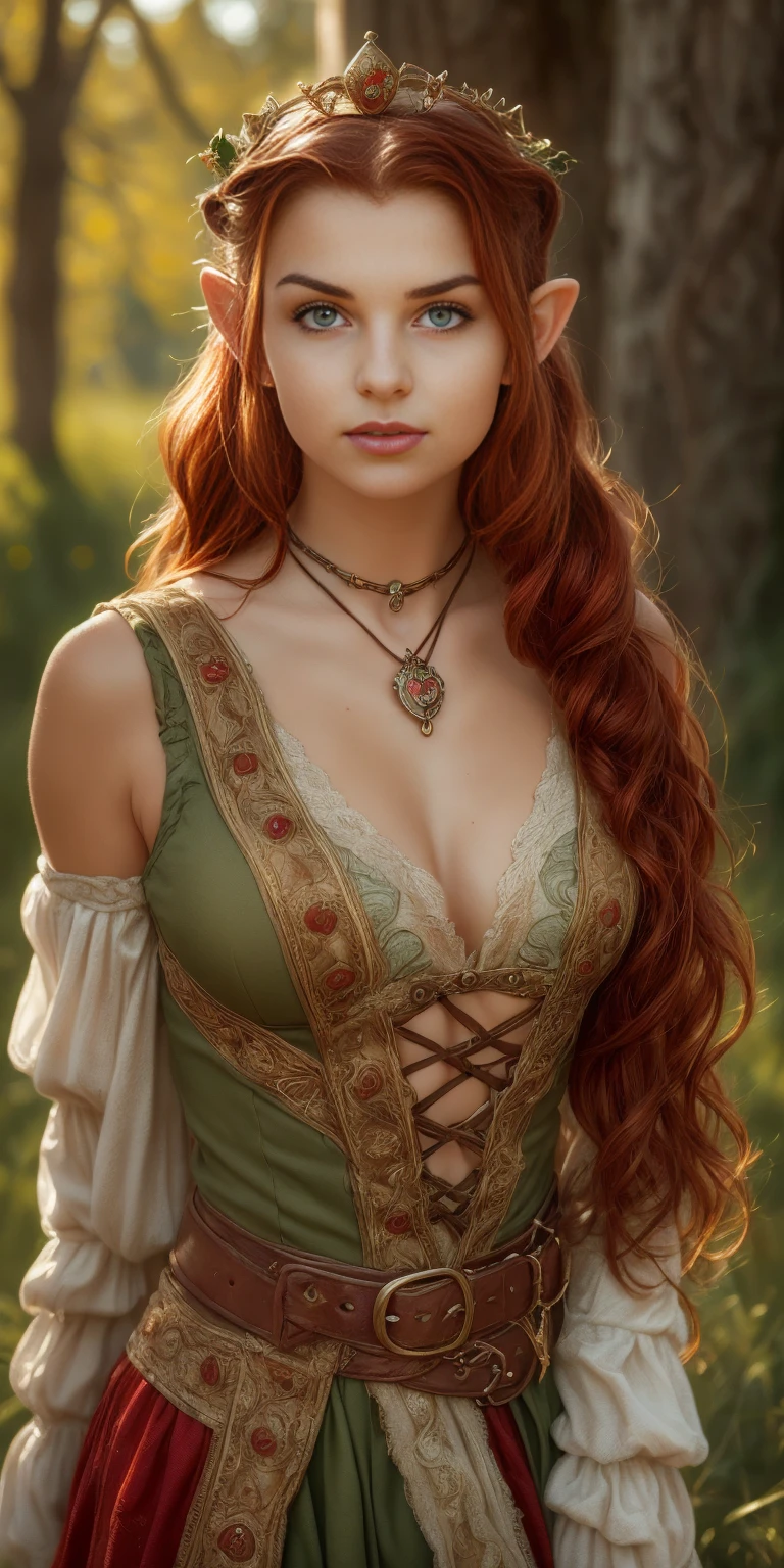 (Best Quality, HDR, professional),redhead woman with medium long hair and green eyes,(detailed eyes, detailed lips),(vibrant colors),(stylized, conceptual art),(scenic background),(soft lighting),(bokeh),beautiful clothes, elegant pose