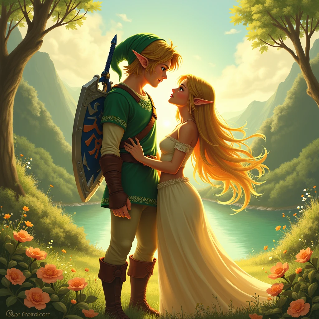 Young muscular link next to Zelda very beautiful