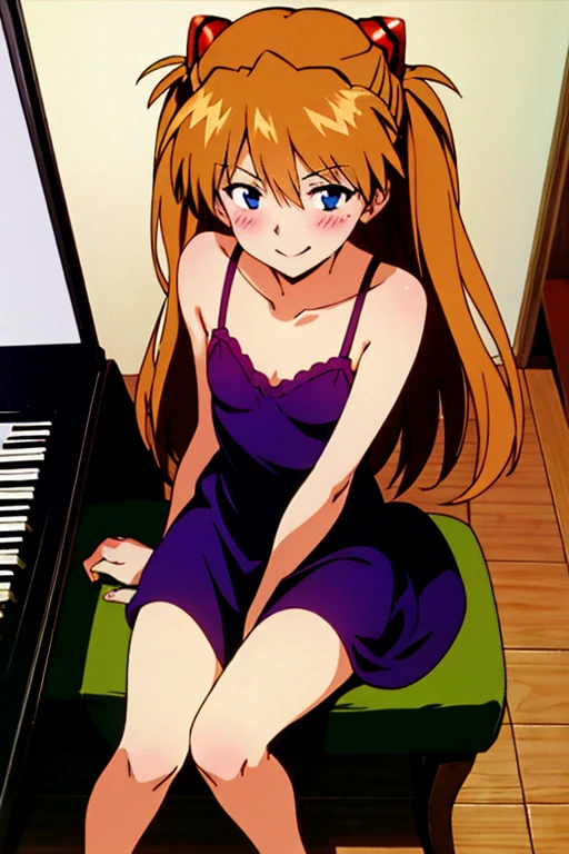 (( top quality)), ((masterpiece)), (be familiar with), perfect face, indoor, bedroom,  Watching Viewers ,
One woman,  Soryu Asuka Langley ,
開いた口,  ecstatic expression beside the piano, blush, smile,
 small tits,  flat chest, Young girl, Lori,  s,  girl,
 long hair,  two side up,
Leg spread,