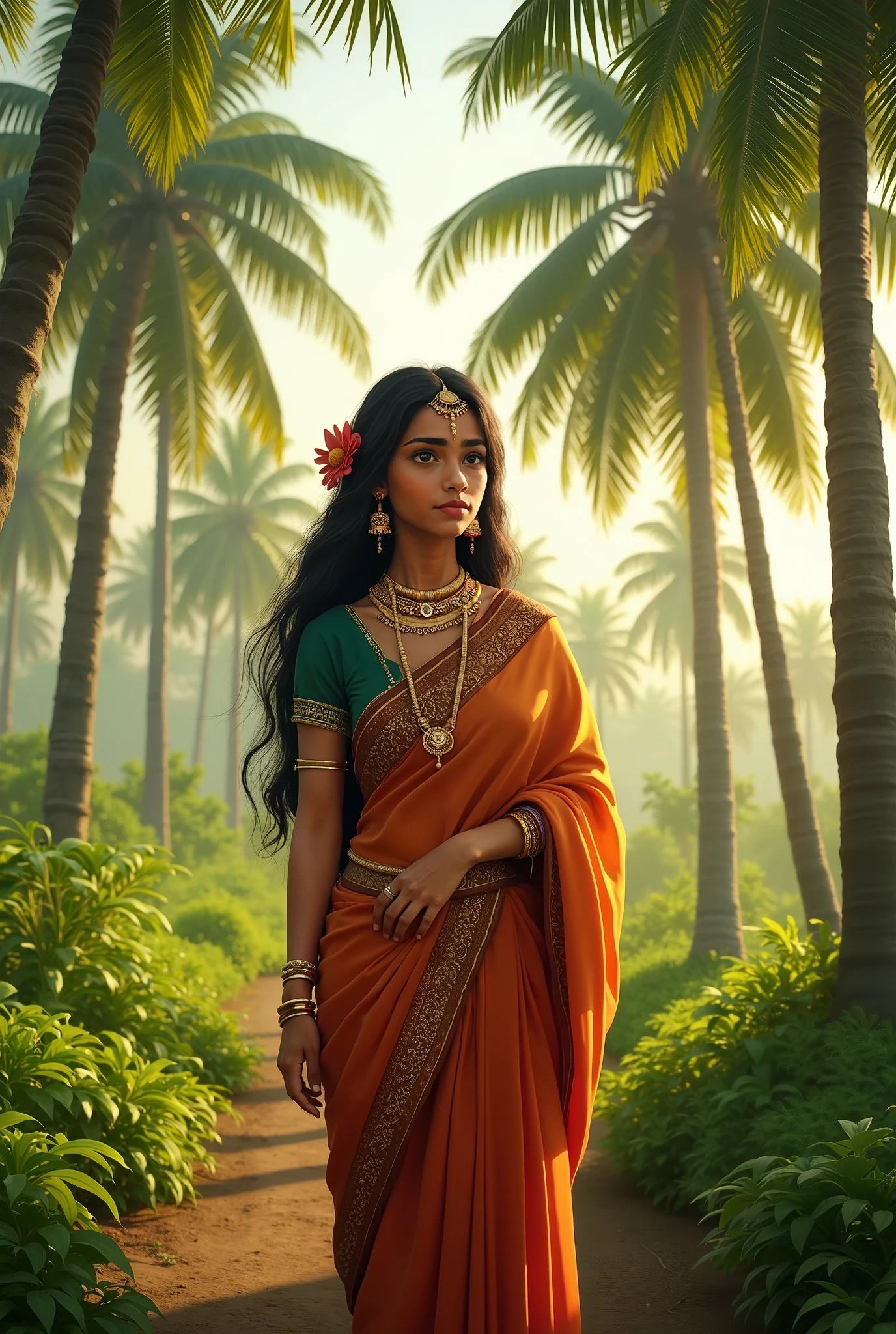 Arafed woman in a sari standing in a jungle - SeaArt AI