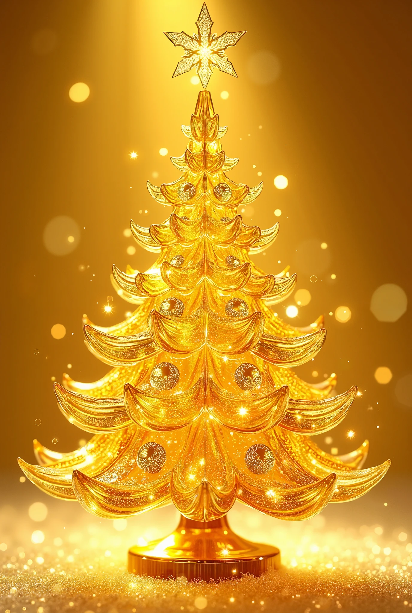  Beautiful Christmas Tree Toy made of yellow glass, beautiful patterns of snowflakes and sparkles , 8 k,  masterpiece fails,  complex details , bright colors,  masterpiece fails,  maximum quality ,  best quality ,