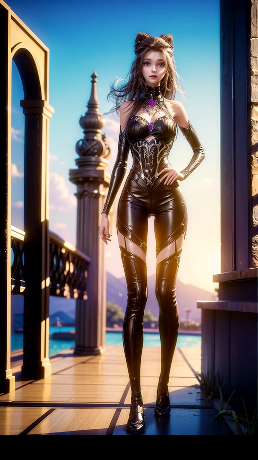 girl standing，long legs，Complex structures with extremely high details，8K quality，Feeling，full body picture，real skin