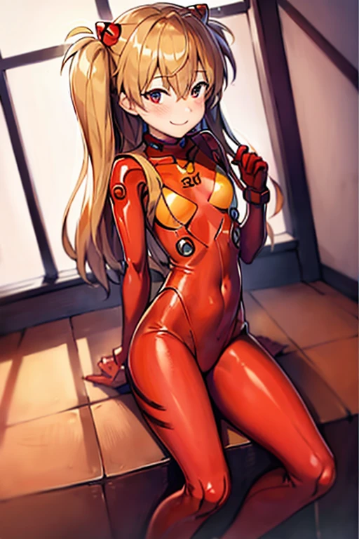 (( top quality)), ((masterpiece)), (be familiar with), perfect face, indoor, bedroom,  Watching Viewers ,
One woman,  Soryu Asuka Langley ,
開いた口,  ecstatic expression beside the piano, blush, smile,
 small tits,  flat chest, Young girl, Lori,  s,  girl,
 long hair,  two side up,
Leg spread,