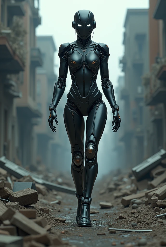 Machine Fembot gilr zebra head humanoid with arms and legs Big military sexy full body