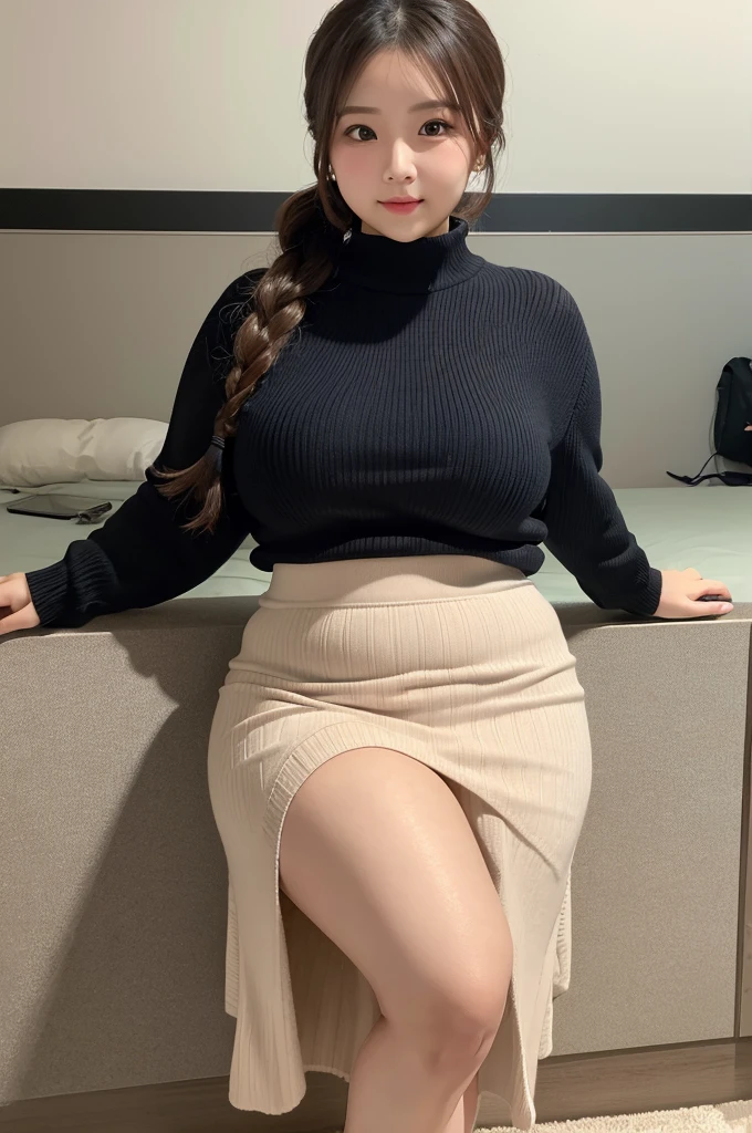 realistic, 1 women, best quality, 12k, HD, long hair, (big round breasts:1.5), cleavage, ponytail, necklace, jewelry, shorts, short jacket, slim hips, hair tie, yellow eyes, black hair, super detailed, Eye details, hair details, person details, mouth details, face details, breast details, clothes details, hair details, pants details, hand details, whole body