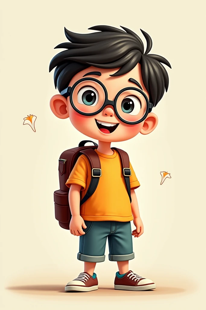A cartoon illustration of a boy with glasses, wearing a backpack ...