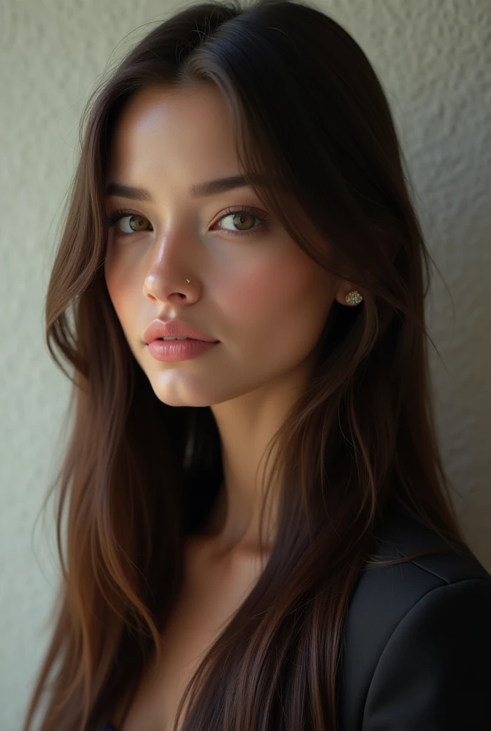 RAW, analog style, A stunning close-up portrait of a young, beautiful woman with striking features. She should have long, flowing hair, a captivating gaze, and an alluring expression. The background should be neutral and simple, allowing the woman to be image's focal point. Please pay attention to the details, such as the highlights and shadows on her face and hair, to create a lifelike and realistic image. Experiment with different lighting techniques to enhance the mood and atmosphere of the portrait. The final product should be a masterpiece that capture the essence and beauty of the woman, ((highly detailed skin, skin details)), sharp focus, volumetric fog, 8K, UHD, DSLR, high quality, film grain, Fujifilm XT3
