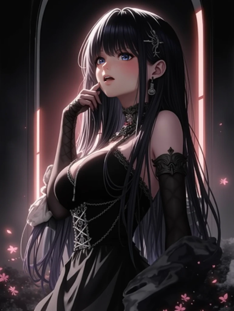 Moonlight night , Orgasm, afigao, erotic underwear, , language, saliva on tongue, Erotic clothing , sexy pose, hot girl , sex, hentai, , A vampire, Dark Gothic, black, (black hair), asymmetrical bangs, Blunt bangs, straight hair, Long sideburns, Devil girl, Eyes purple, tooth, Orgasm, the power of darkness, cowboy shot,
