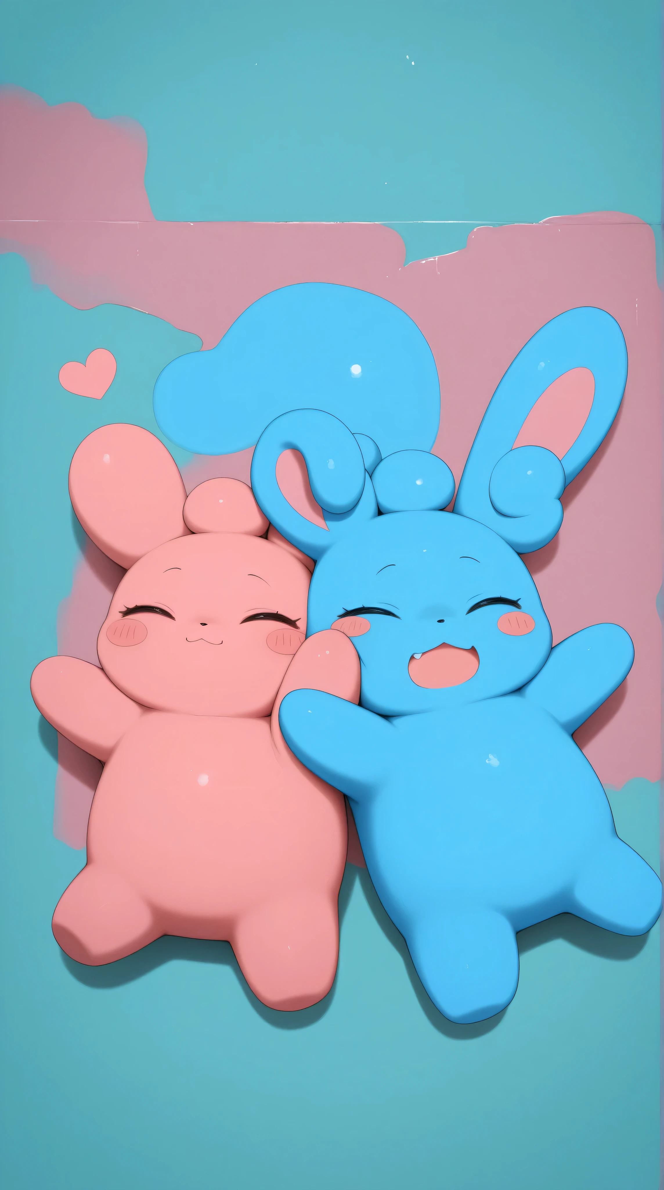 Graphic design,red background, pink mix with blue rabbit, big cock, precum, love hearts, Logo design, futa