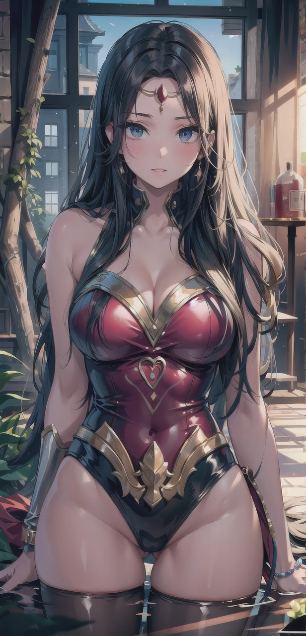 1female，ar old，Huge breasts，A sagging breast，Pornographic exposure， 独奏，（Background with：coniferous forest，at winter season，Snow on the ground）  She has long flowing black hair， standing on your feet，Sweat profusely，drenched all over the body，Wearing a Wonder Woman headband，Wearing a Wonder Woman Iron Man uniform，frontage， hair straight， Very long hair，mostly cloudy sky，（（（tmasterpiece），（Very detailed CG unity 8K wallpaper），best qualtiy，cinmatic lighting，detailed back ground，beatiful detailed eyes，Bright pupils，（Very fine and beautiful），（Beautiful and detailed eye description），ultra - detailed，tmasterpiece，）），facing at camera，A high resolution，ultra - detailed），beautifullegs，revealing breasts，facing at camera，Flushed complexion，Orgasmic face，Smile，Pornographic exposure，Protruding underparts，Camel toes，with no underpants