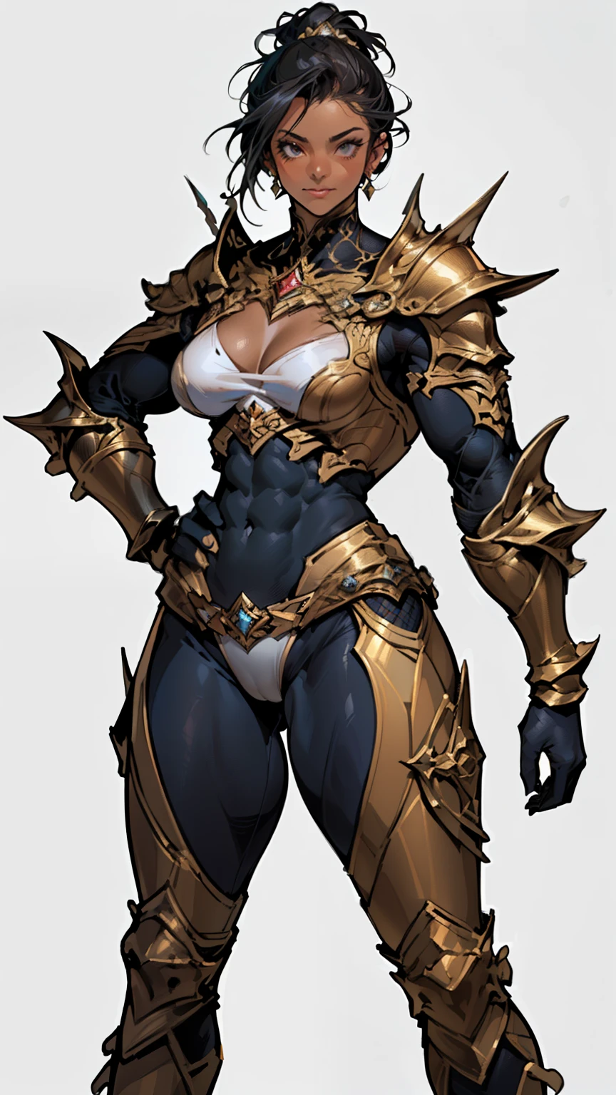 (high resolution, pixel perfect, realistic, gorgeous illustrations), (hyper quality, muste piece, etheric: 1.4), ((((nsfw)))), (((solo, 1girl))), (((ingrid))), (((((((stand,open legs)))))), mature woman, cool atmosphere, ((Exquisite face)), ((((Contemptuous)))), (((((((muscular))))))), ((thick thighs)), (((wide hips))), ((Big breasts that are about to burst)), fighter, (((woman))), ((((wh_chi_armor)))), ((leotard)), ((((cameltoe)))), lewd woman, (shiny skin), ((((gleaming skin)))), (((sweat))), simple background,