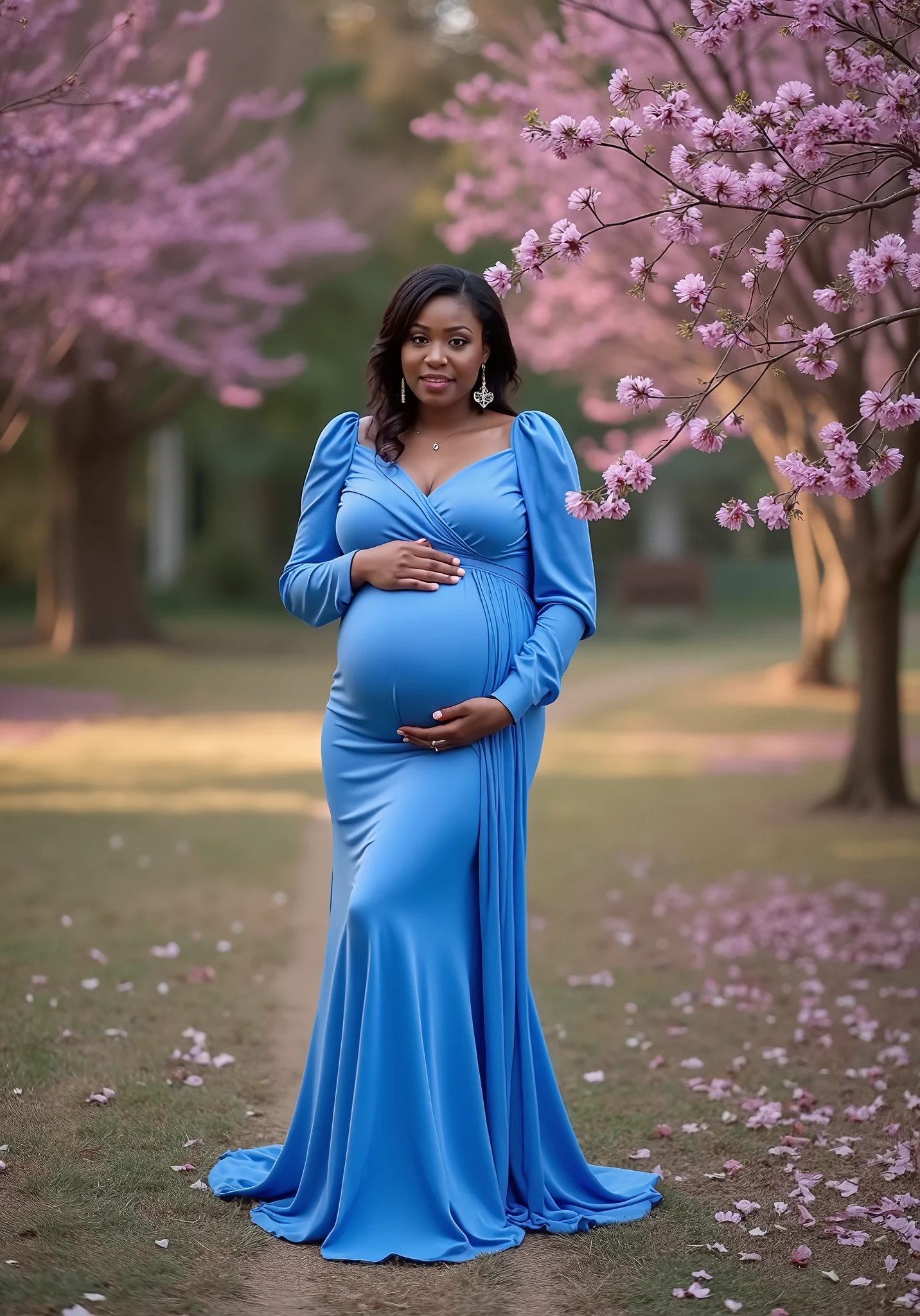 Extremely Hyperpregnant Tobagan woman with huge belly wearing a dress