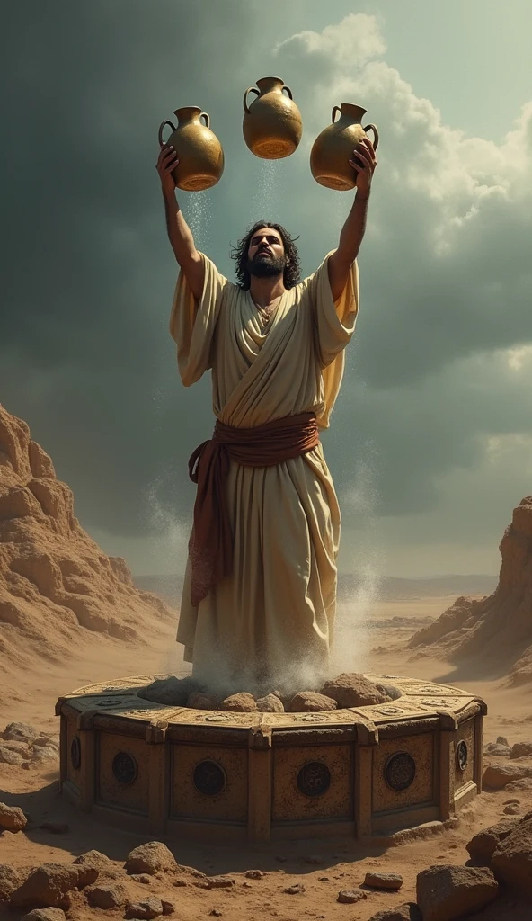 Elijah throws 4 water jugs over the sacrifice