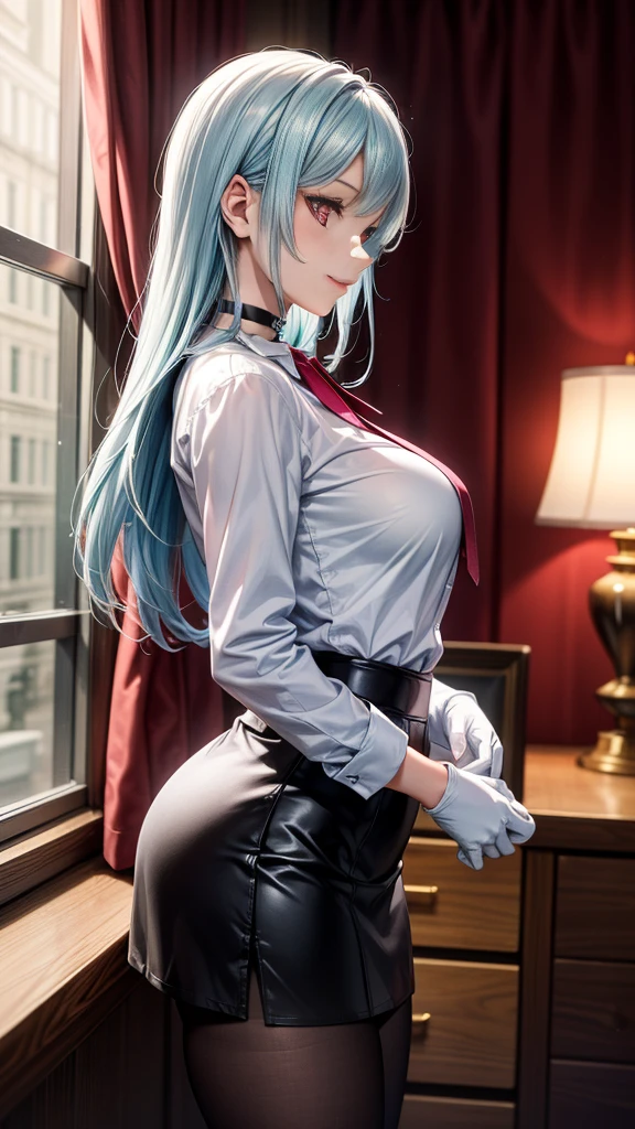 tmasterpiece, high high quality, 8K, beautiful light up, 1girll, 独奏, akane, white shirt, sweater vest, black tanktop, a blue tie, exteriors, The upper part of the body, a skirt, Gray skirt, cowboy lens, looking at viewert, sitted,huge tit,The hair was long,High ponytail,Exquisitehands,Be red in the face,full bodyesbian,Hot figure,Tall and tall,The legs are slender,The waist is very thin