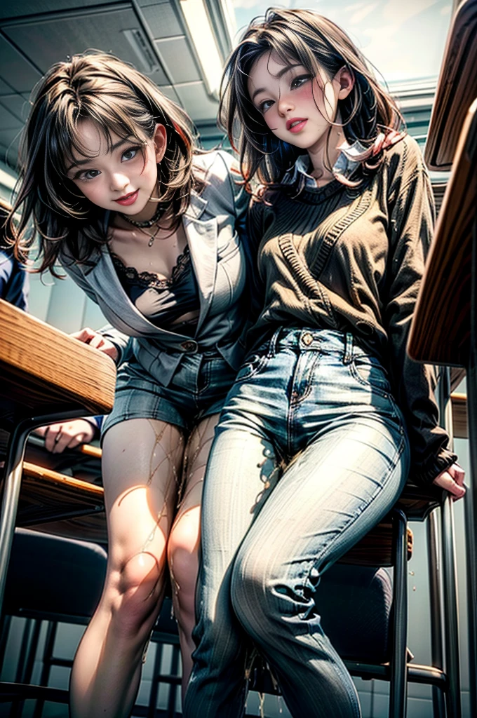 8k、RAW Photos、Highest quality、Super detailed、Super Resolution、Ultra HD、8k wallpaper、Amazing details blazer uniform girl ((White blouse with formal collar, Pink Blazer, Black plaid skirt, Red checkered ribbon on blouse)), Complete limbs, Full Finger, (((Small hands)))
(((((Two Women)))))
((((((Inside the Starbucks store))))))、16 year old female student、
(((((Eat cake、Drink coffee、smile)))))、
(((Heart Necklace、Gold bracelet)))
(((Emphasize cleavage)))
((((Woman sitting at the window seat))))
((((White skin))))
((((Full body photo))))
