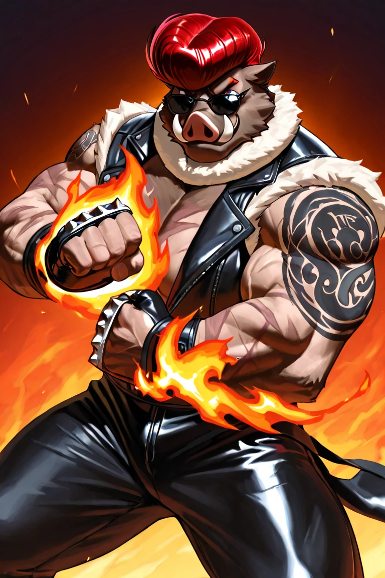 muscular male anthropomorphic german shepherd, Open chest, black leather jacket, black leather harness, police badge, black leather pants, black leather boots, black hair on the body, by the tan on the body, light brown fur on the body, barebody, Big and low naked balls, the big excited and cumming penis comes out like a shot and a white goo runs down the top of the penis head huge erection, lit cigar in mouth, black leather collar, silver chain, extremely detaild, rippling muscles, Robust and intimidating, (body in focus)