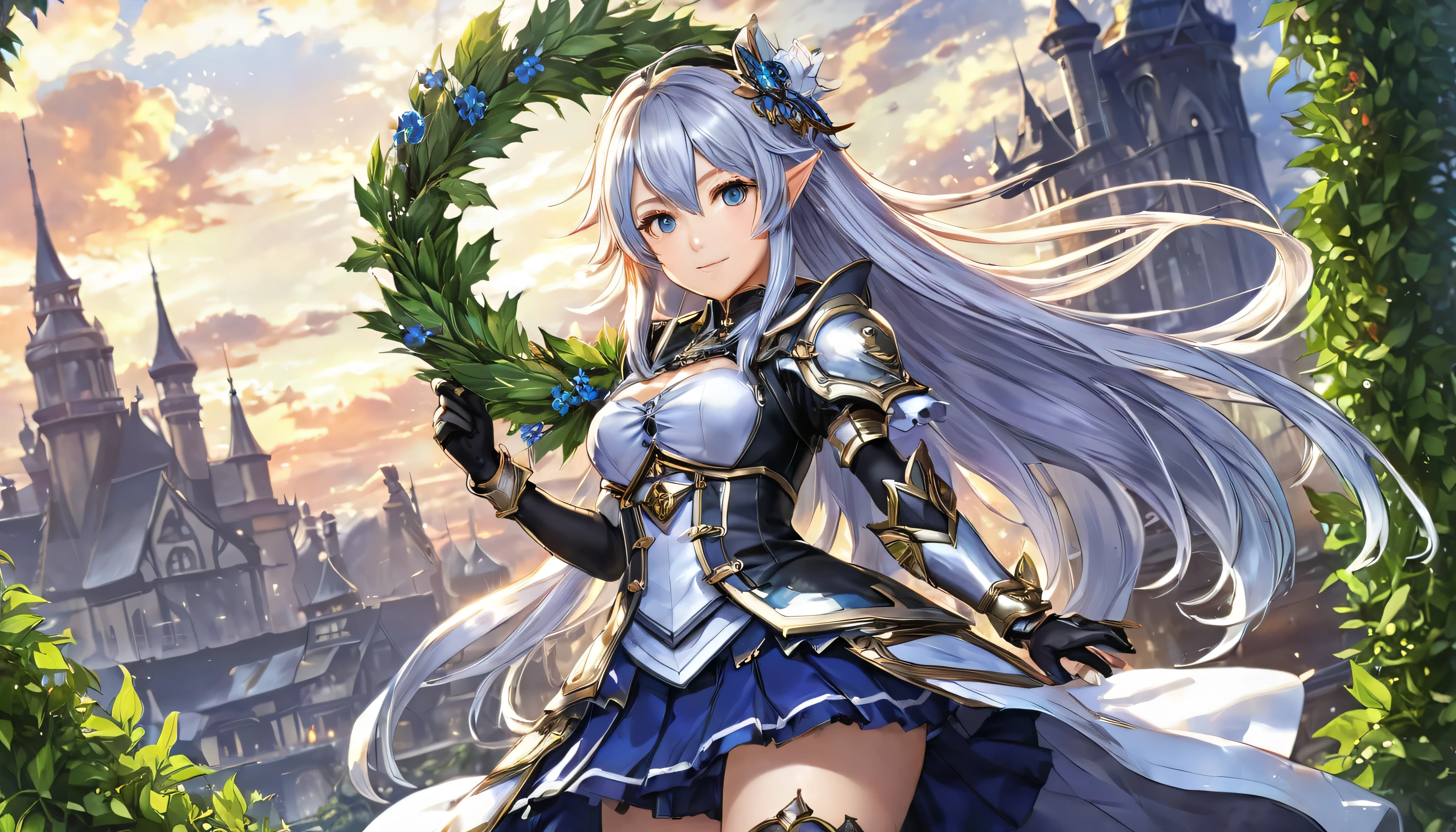 एनीमे लड़की कुर्सी पर बैठी है, हाथ में कॉफी कप है, Alchemist Girl , Light novel cover art, Official Art, epic light novel art cover from Arknights video game, Official Artwork, epic Light novel cover art, change, isekai, small curve change, Kushat Wreath, Kshat Krentz Key Art Feminine, Shadowverse Style , Moe Dwarf,