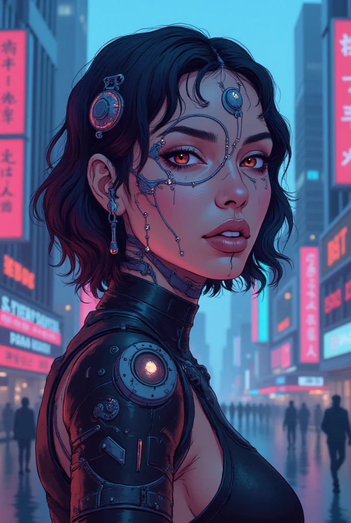 a beautiful cyberpunk cyborg woman, gorgeous detailed face, intricate cybernetic enhancements, dystopian cityscape background, technologically advanced, hyper-detailed