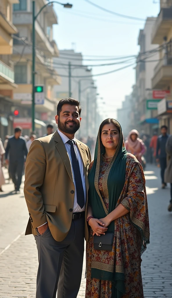 best realistic, a young Indonesian mother with a slightly fat body, wearing a hijab, and her husband, three children aged (12 years), (7 years), and (3 years), wearing a white t-shirt, black jacket, black pants, again in the photo downtown neu york, 34k ultra full hd.