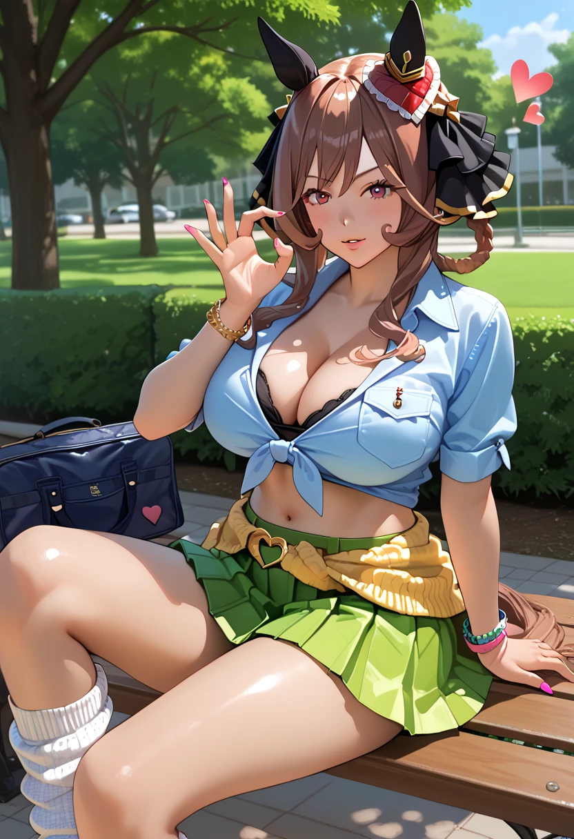 1girl, short green hair, green eyes, ((white shirt, beanie, denim shorts, fishnets thighhighs, sitting, crossed legs, thighs focus, smug, in a park)), curvy figure, overlooking city, blush, day 

BREAK 

(((Masterpiece))), ((Highly detailed character)), ((perfect eyes)), ((perfect face)), ((best quality)), ((perfect hands)), high resolution, highly detailed image, thick thighs 

BREAK 

Beautiful background, volumetric lighting,