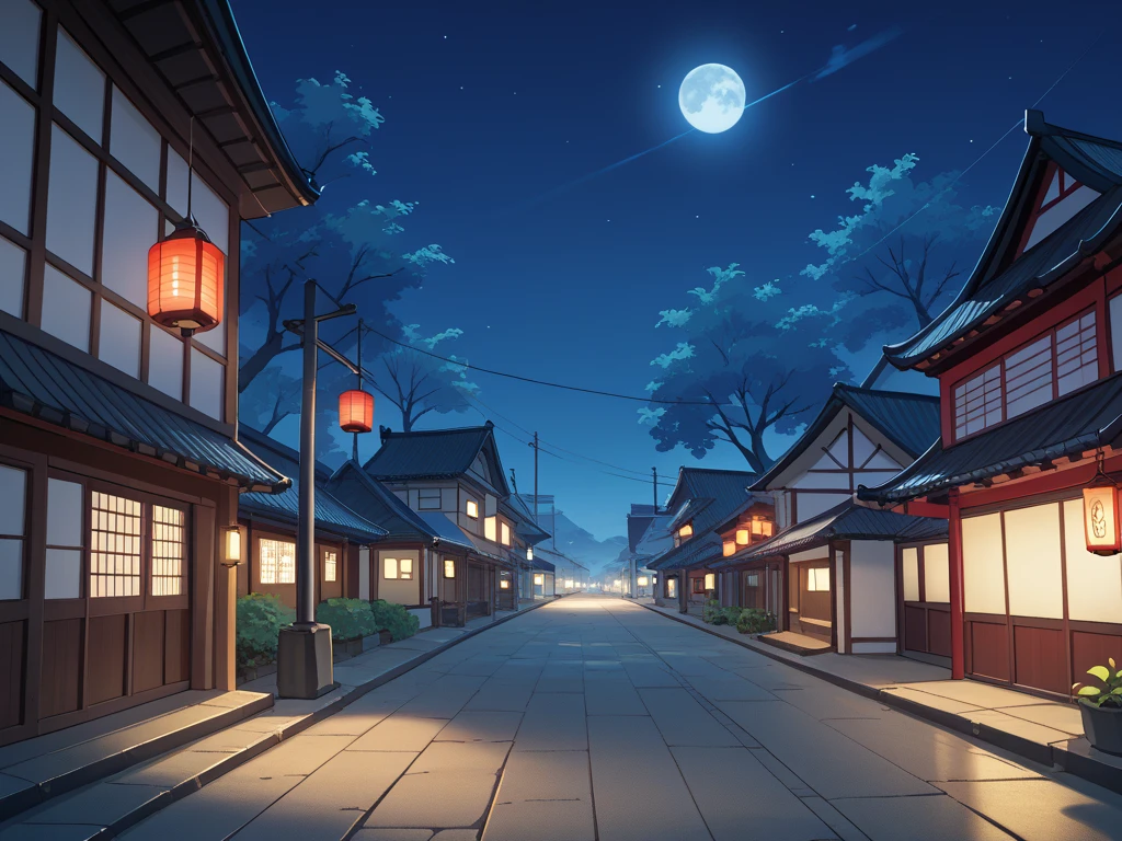 Scenery of the red-light district at night　Japanese Style　Streetscape　 eye level　Lantern　 Night Town　 no one　Oiran　Yoshiwara　 game background　Lined Okiya 