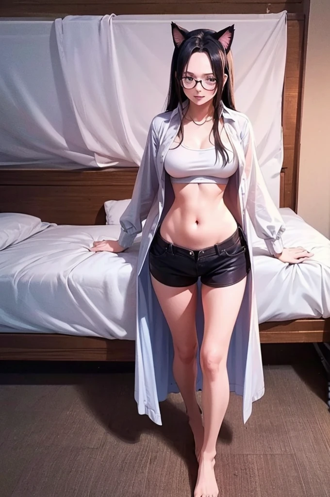 1girl, solo, realistic caramel long hair, hair bobbles, longeyelashes, realistic blue eyes, Surrealism, drop shadow, tachi-e, pov, 8k, super detail, best quality, UHD, masterpiece, anatomically correct, award winning, highres, 1080P, HD, 4K, 8k, realistic, ultra-realistic, full body, realistic big breasts, all buttons shirt opened, no bra, spread legs,