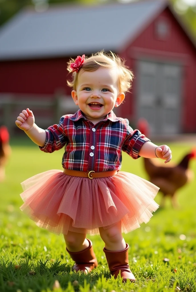 Caricature of a 1 year old , chasing chickens