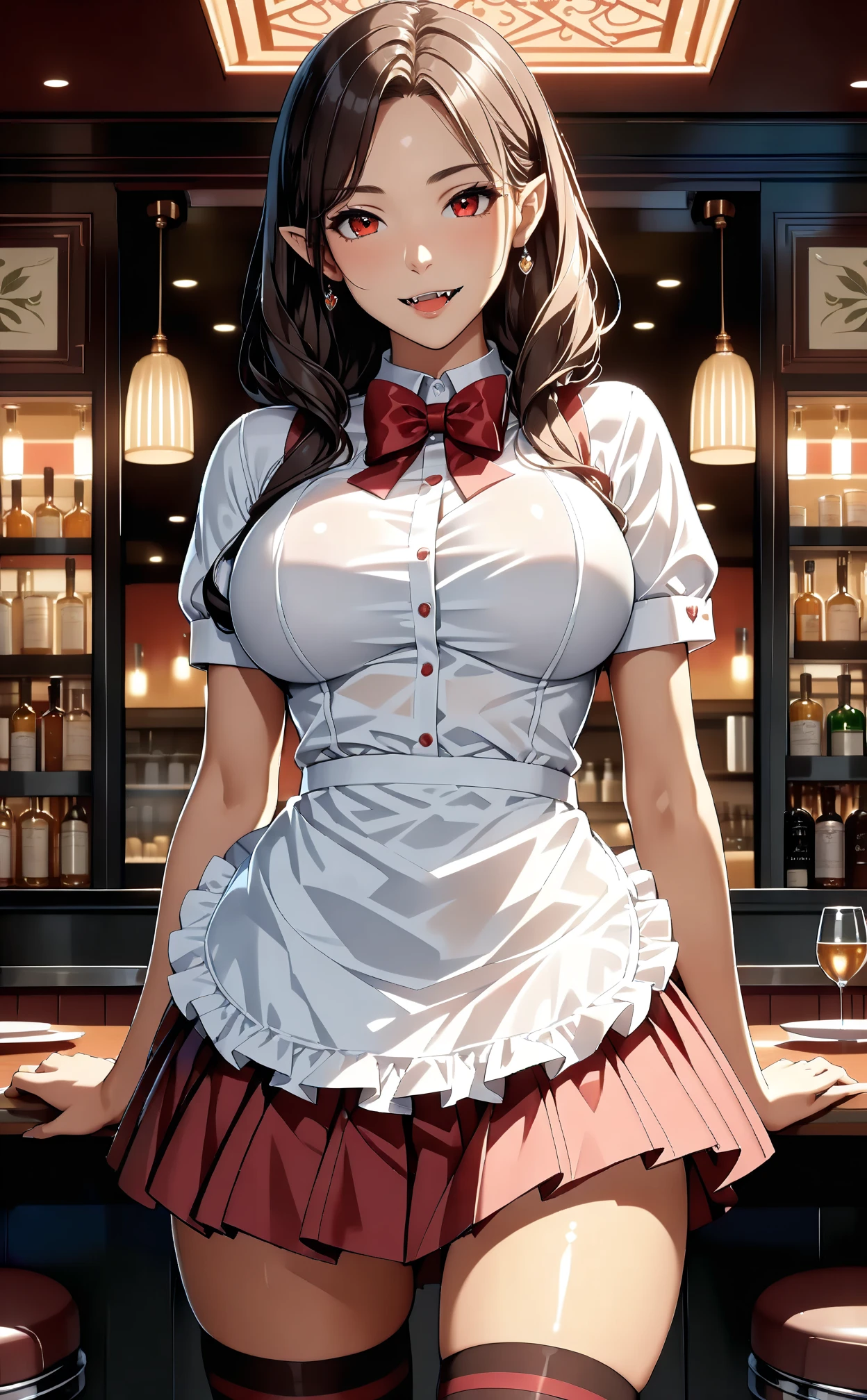A woman in a waitress costume poses for a photo, Photorealistic perfect body、pretty girl, Boob proportions,solo、