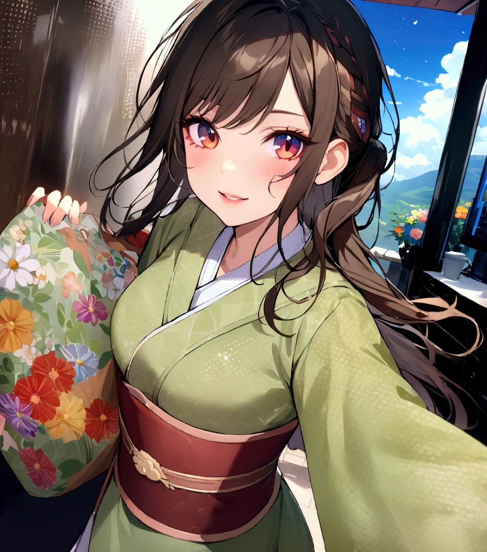 1girl,solo,looking at viewer,smile,
,east asian architecture,upper body,huge breasts,
,(ump9kimono:1.2),
,(shiny skin),(masterpiece:1.4),(best quality:1.4), <lora:ump9GirlsFrontline_v10:1>