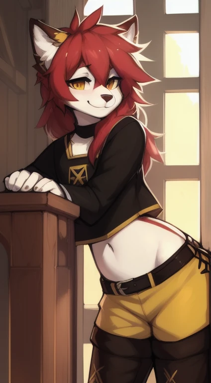 (best quality), 8k, masterpiece, vibrant colors, Rabbit girl, copper hair, perfect face, joyful laugh, (curly bob hair), (tan:1.5), (tan-lines:1.3), (red lipstick), black eyeliner, long lashes, (golden eyeshadow), furry ears, collarbone, (((flat-chested))),
BREAK,
((Plaid blazer dress with a leather belt)), combined with sheer black pantyhose and thigh-high boots for a chic winter outfit,
BREAK,
Sitting on a stool, (one leg crossed over the other), and a sassy side-eye expression,