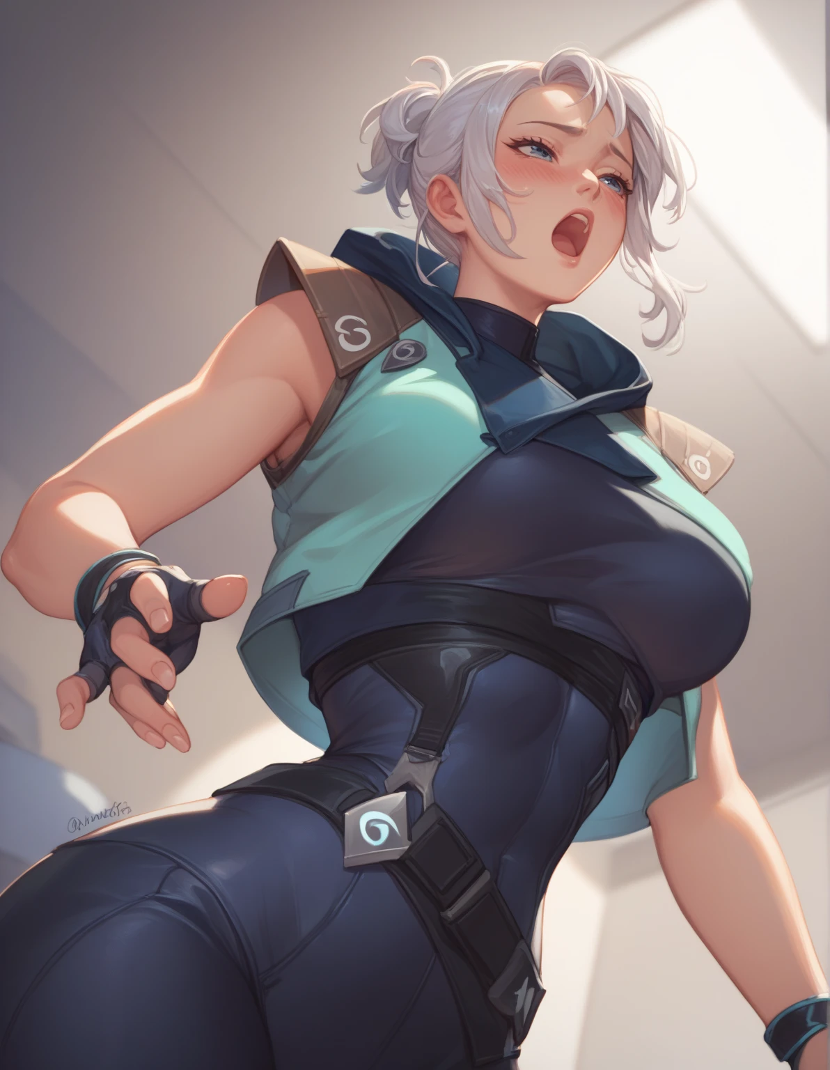 score_9,  score_8_up, score_7_up, source_anime
j37t, bodysuit, cropped jacket, hooded jacket, fingerless gloves,
cowboy shot,room,room background,from below, big breasts, big ass, nude, small waist, moaning, grabbing boobs, hands on boobs, blushing