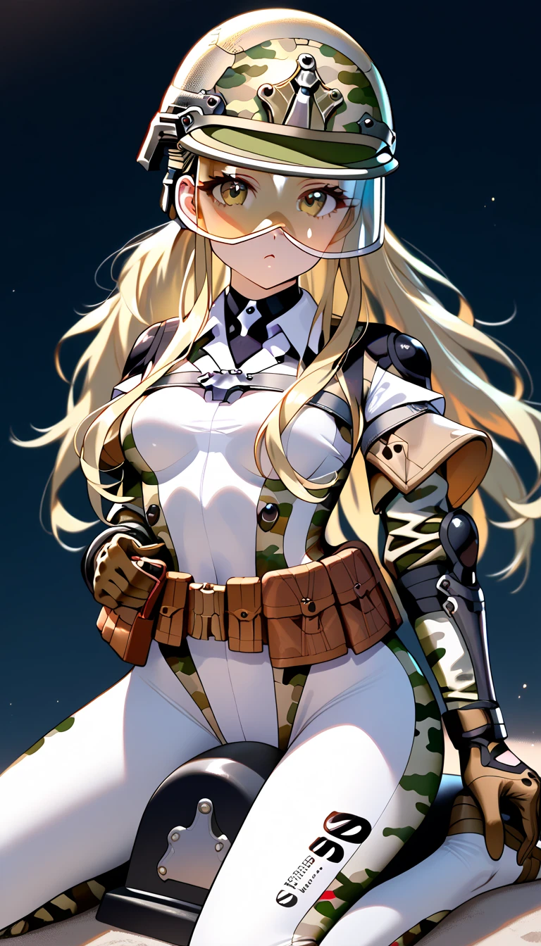 One girl, alone, Elise,
Pilot Suit, Animal ears, Green gloves,
Arms crossed, Full body V-shaped eyebrows, smile, Mouth closed, View Viewer