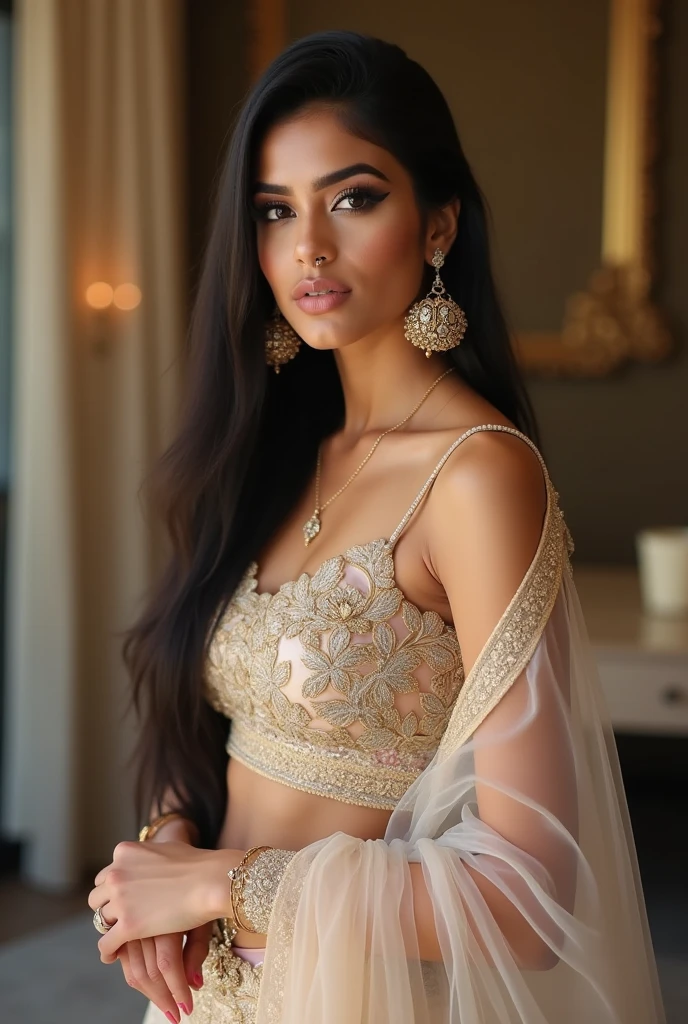 8K, ultra high detailed, an indian girl, cute face, happy, long hair, impressive hairstyle, detailed eyes, detailed lips, indian clothes, saree, saree, lace, wearing jewellery, nature background, flowers, afternoon, shadow, clear weather, sitting, whole body capture,