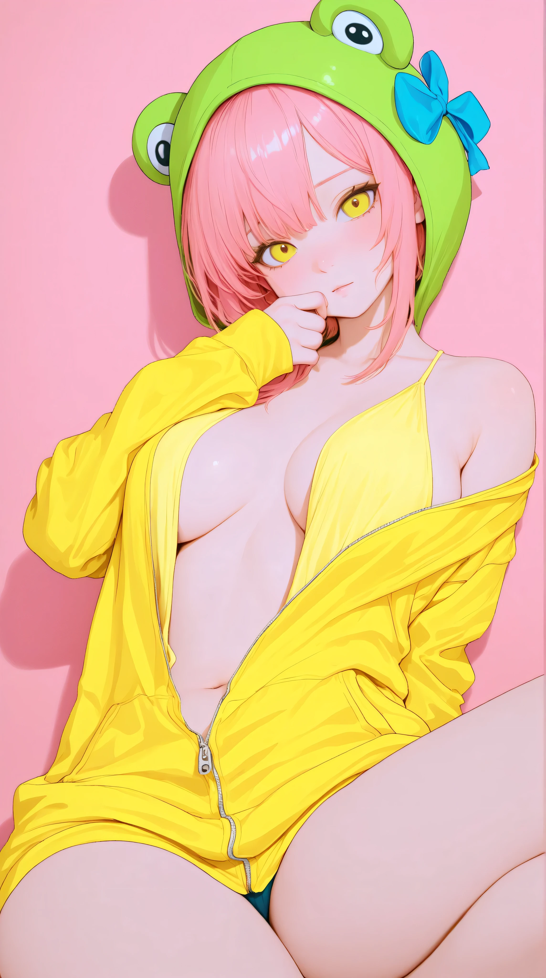 Kizi,Highly detailed, Amazing work,Vitreous luster,((clean backdrop)),In green,(((yellow colors))),blue color,pink colour,Best quality at best,clean backdrop, plunging neckline,