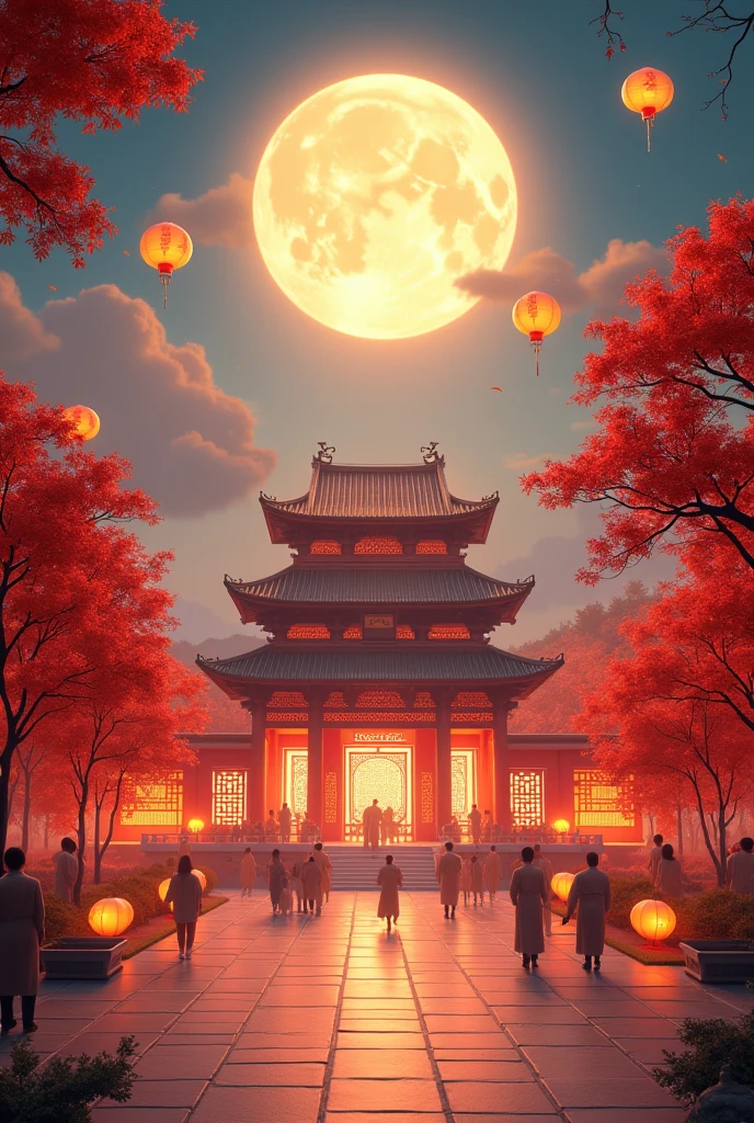 Mid-Autumn Festival, Reunion, Full moon, the night, (Moon cake), teas, the fruits, edgBunny, Chang'e rushes to the moon, symetry, High detail, romanticism lain, Sparkle, god light, Ray tracing, hyper HD, retinas, Masterpiece, ccurate, Super detail, High details, High quality, Best quality, A high resolution, 16k, Anatomical Correct Red Flag Flying Red Flag Five-Star Red Flag ????????? Huabiao