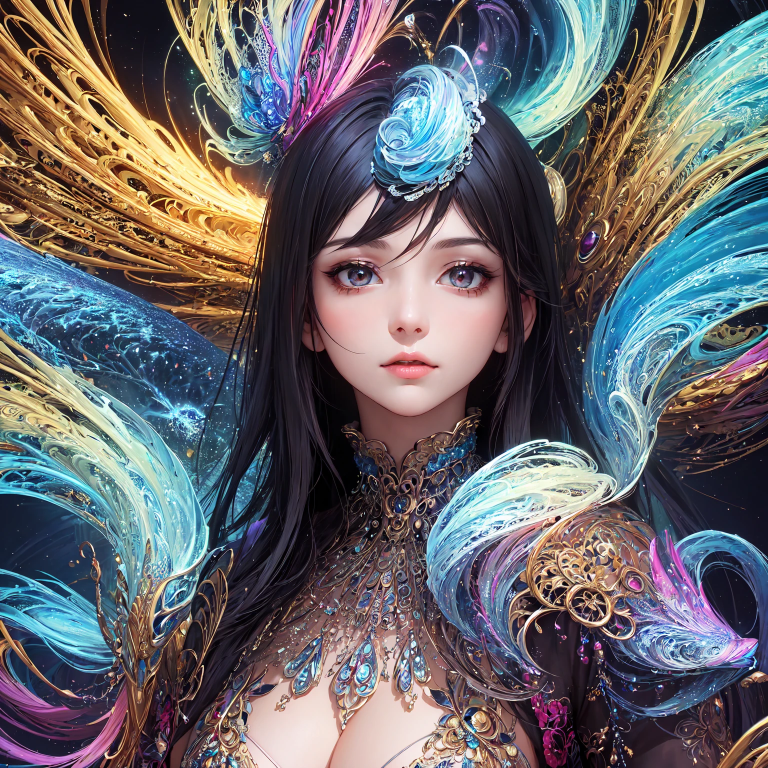 (masterpiece, top quality, best quality, official art, beautiful and aesthetic:1.2), (1girl), extreme detailed,(fractal art:1.3),colorful,highest detailed