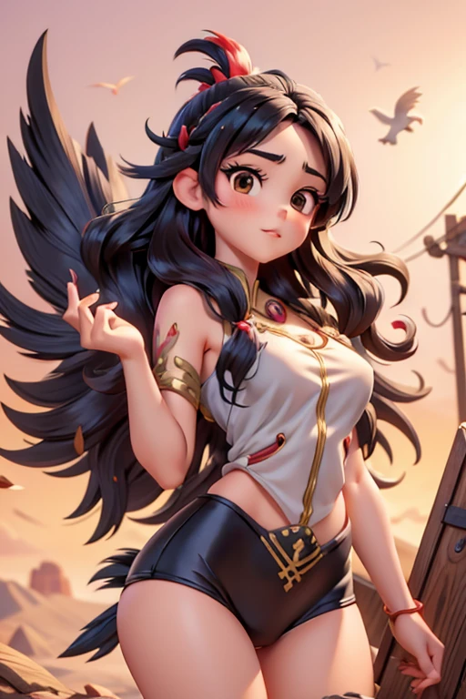 8k quality artwork, Young lady with curly hair dressed as a rooster with 2025 sign