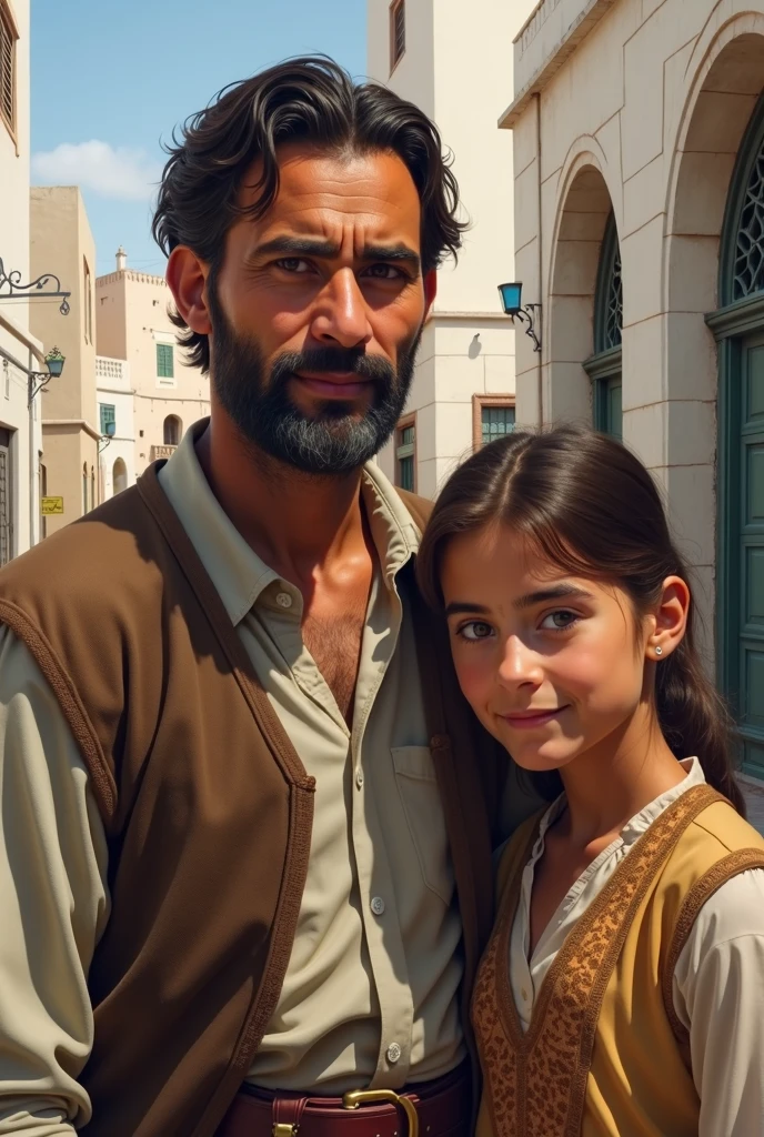 (Professional 3D rendering:1.3) de (Realistic:1.3) , The Prodigal Son, a biblical character, is described as a young man in his 20s, with a robust appearance, cabelo escuro e barba aparada, typical of the inhabitants of the Middle East at the time. He wears simple clothes of linen or wool, with worn leather sandals, reflecting the rural dress style of the region. The backdrop is a thriving farm with fields of undulating wheat, oliveiras e um celeiro de pedra. The story takes place in a period when life in the countryside was marked by hard work, Family traditions and the search for a better life in the city.