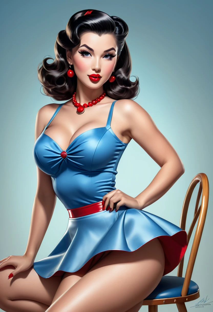 a beautiful woman, elegant lingerie, sitting on a chair, sensual pose, flawless skin, piercing eyes, luscious lips, smooth curves, graceful figure,  frame, intricate tattoos, vintage aesthetic, pastel colors, soft lighting, dreamy atmosphere, (best quality,4k,8k,highres,masterpiece:1.2),ultra-detailed,(realistic,photorealistic,photo-realistic:1.37),portolio, pin-up art, ((white background:1.3, shy, akane_tendo-ranma, solo)),