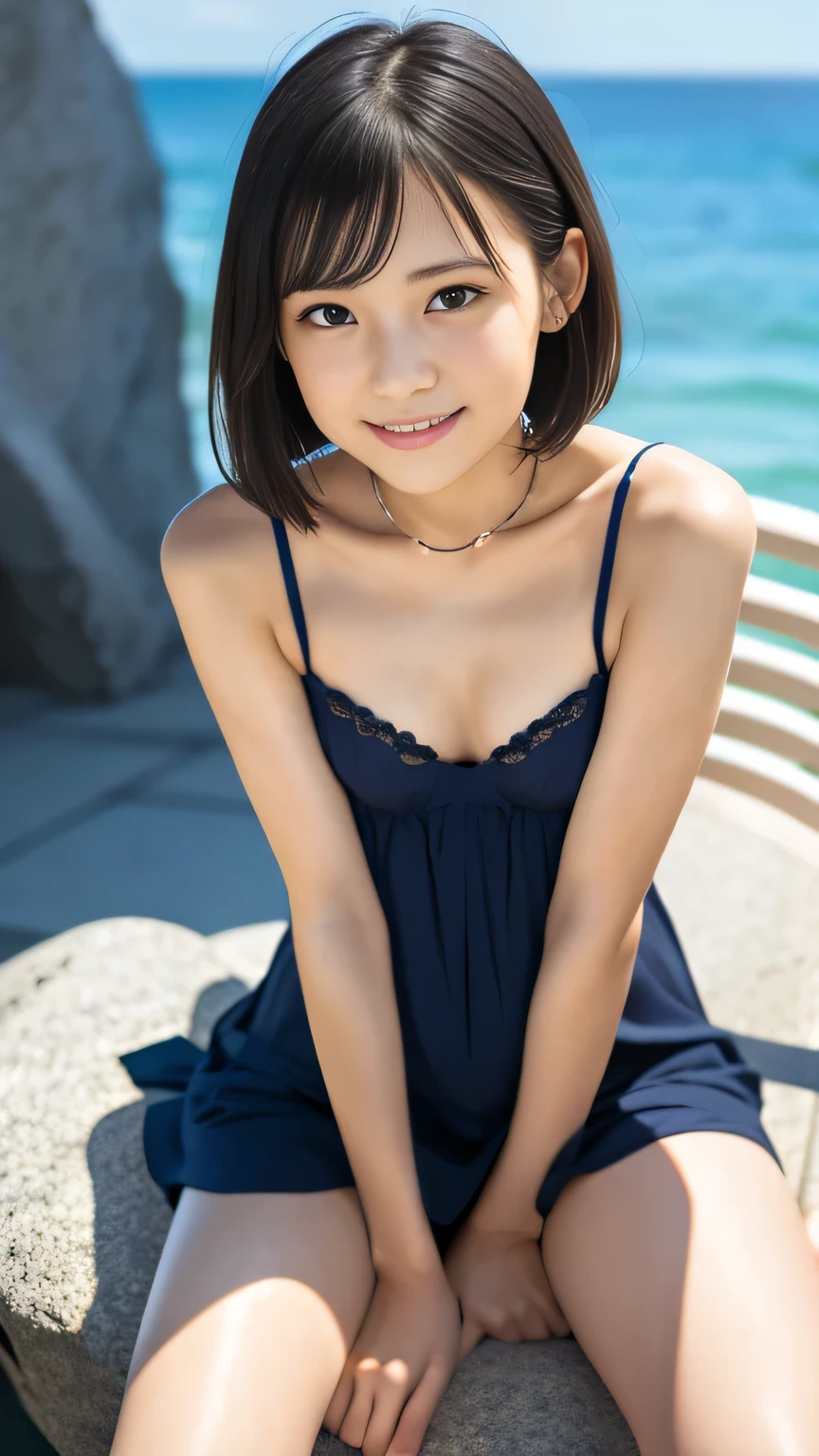     One beautiful girl  、( without makeup)、Knees explained    (reality: 1.4),      Japanese beauty    、   randomly sexy camisole dress 、  The chair is so beautiful    、 Spread your legs to the side  、  see panties  、thin、(    upper body)、(    surreal )、(    high resolution)、(8k)、(    very detailed)、(    beautiful eyes )、(    very detailed)、  、  detailed face    、( smile:1.2), (:0.9)、Ocean view balcony 、 PROFESSIONAL LIGHTING  , staring at the camera、    short hair 、   brown hair、   Nogizaka idol 、actress、20 years old、    small breasts、  baby face、    I'm sitting on a chair with a realistic skin texture、Natural Shadows、 ( clevis on a stone   :1.5),