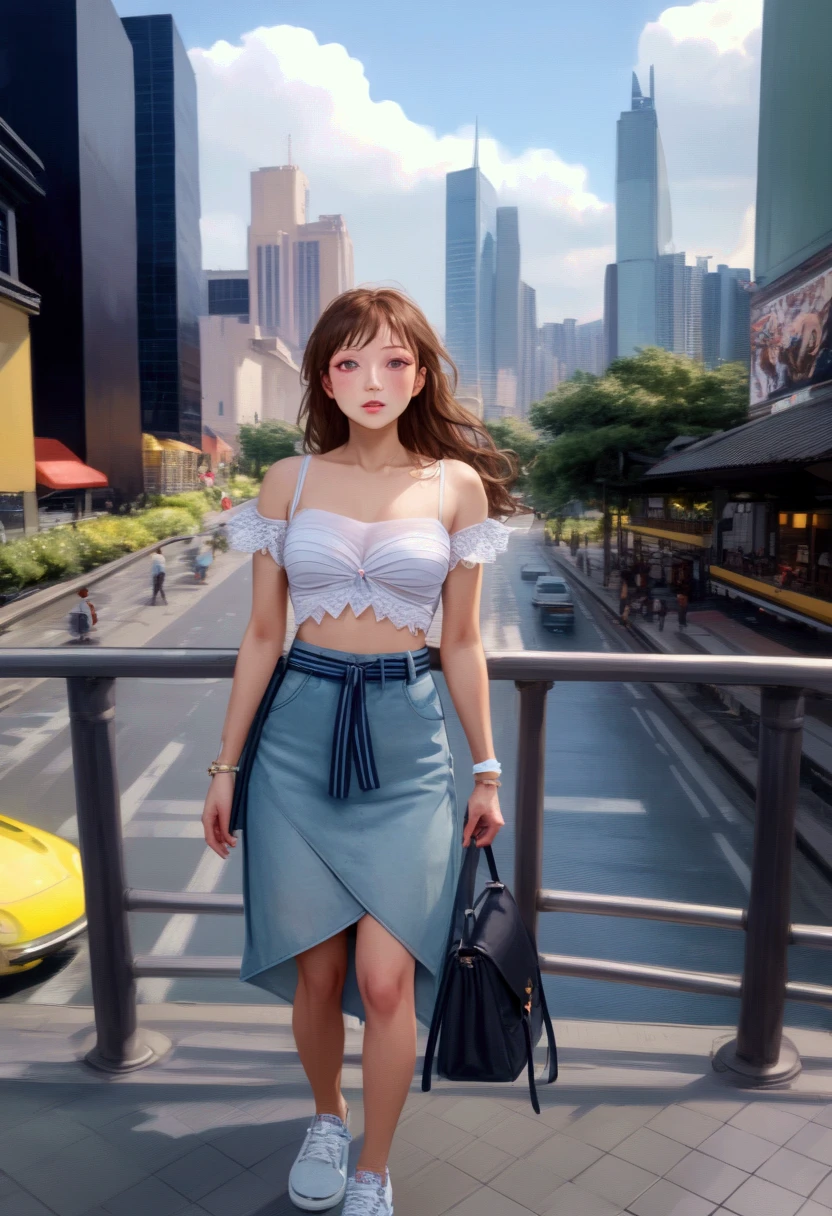 ((Biologically correct limb count))、((Full Body Shot, Full-body photo including face、Head to toe photos))、4K、(masterpiece:1.3)、((Symmetrical facial features))、Eyes of meticulous depiction、beautiful 、Excellent style、（(skirt、See-through shirt with embroidered lace on the chest、High heels with anklets)）、Detailed Description、shopping、(Married Woman:1.5)、sex appeal、Alluring、Handbags、Earrings、necklace、Looking up、(male:-0.5),(multiple:-1)