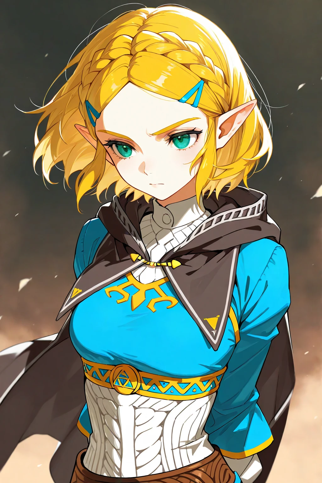 1girl,upper body, masterpiece,best quality, masterpiece,masterpiece,best quality,ultra detailed, serious,arms behind back,princess Zelda,