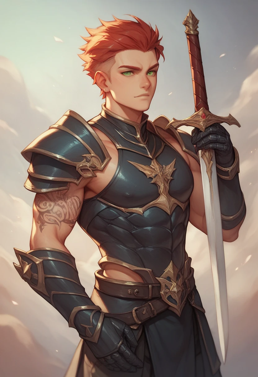 he-man, young, holding a sword, short hair, handsome face, very detailed,3d, ultra realistic, 8k, full hd, front face