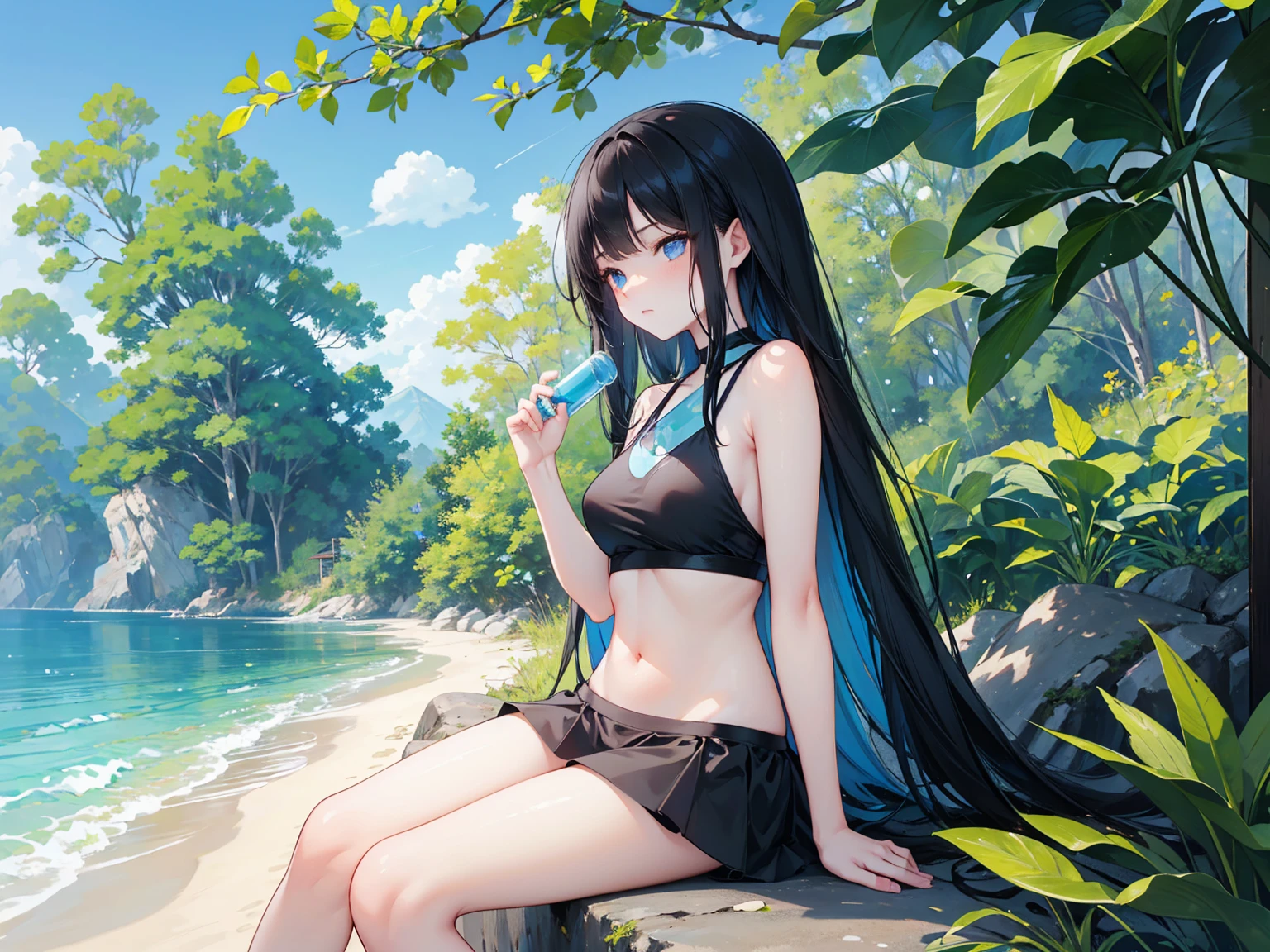 anime girl beautiful, legs, fullbody, bikini, summer.